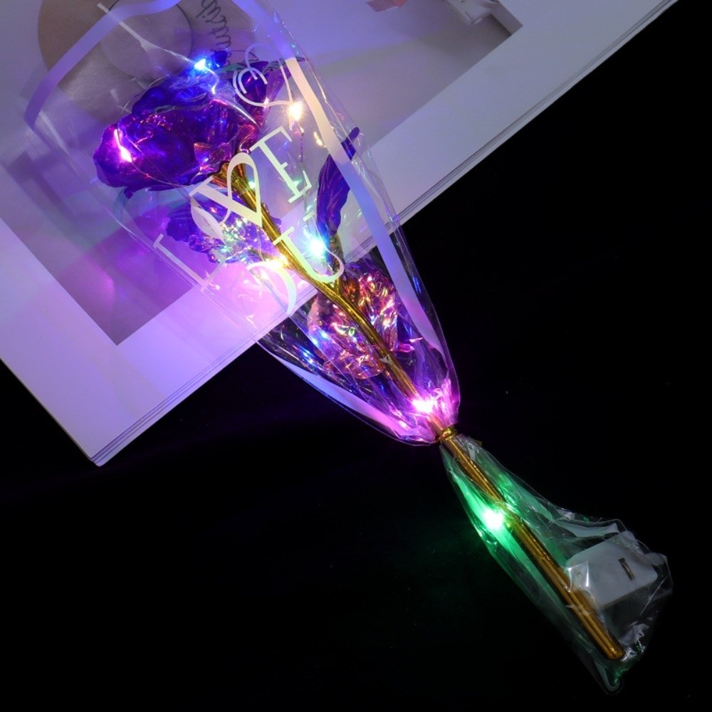 Photography Artificial Lighting - Glowing Gold Foil Rose Flower Colourful